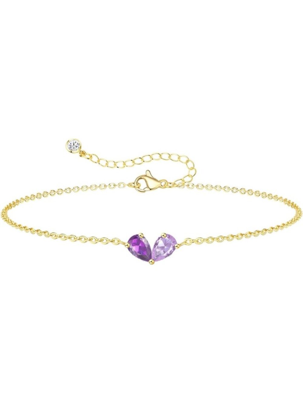 02-06 February&June Gold 2 Birthstone Heart Bracelet 14K Plated CZ